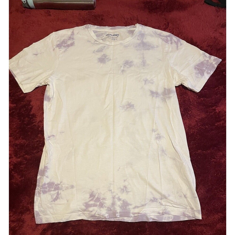 Mens Small Jack & Jones Tie Dye Cotton Tee in Lavender & White
